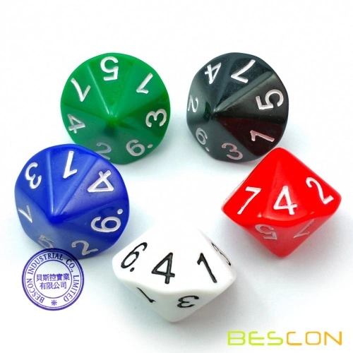 BESCON 5pcs Pack of D14 Dice Numbered 1 to 7 Twice - 14 Sides Dice